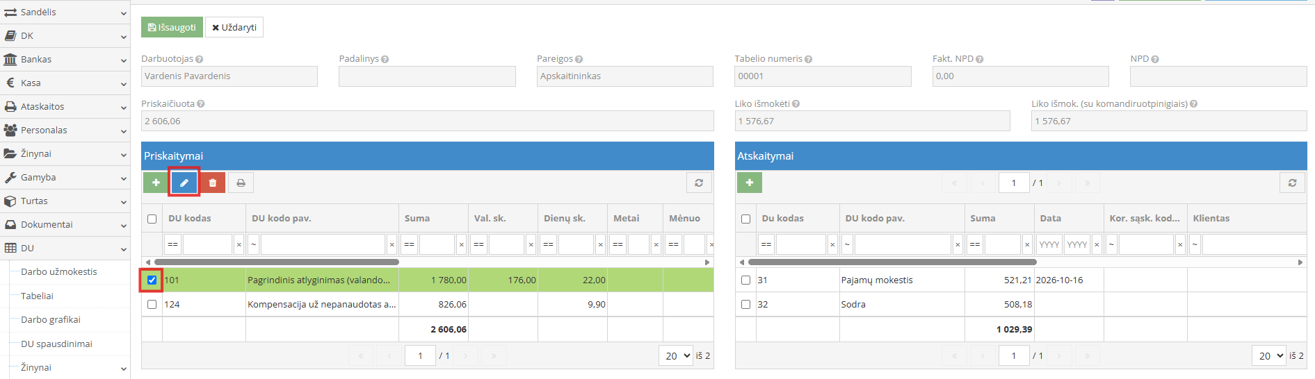 Payroll calculation adjustment